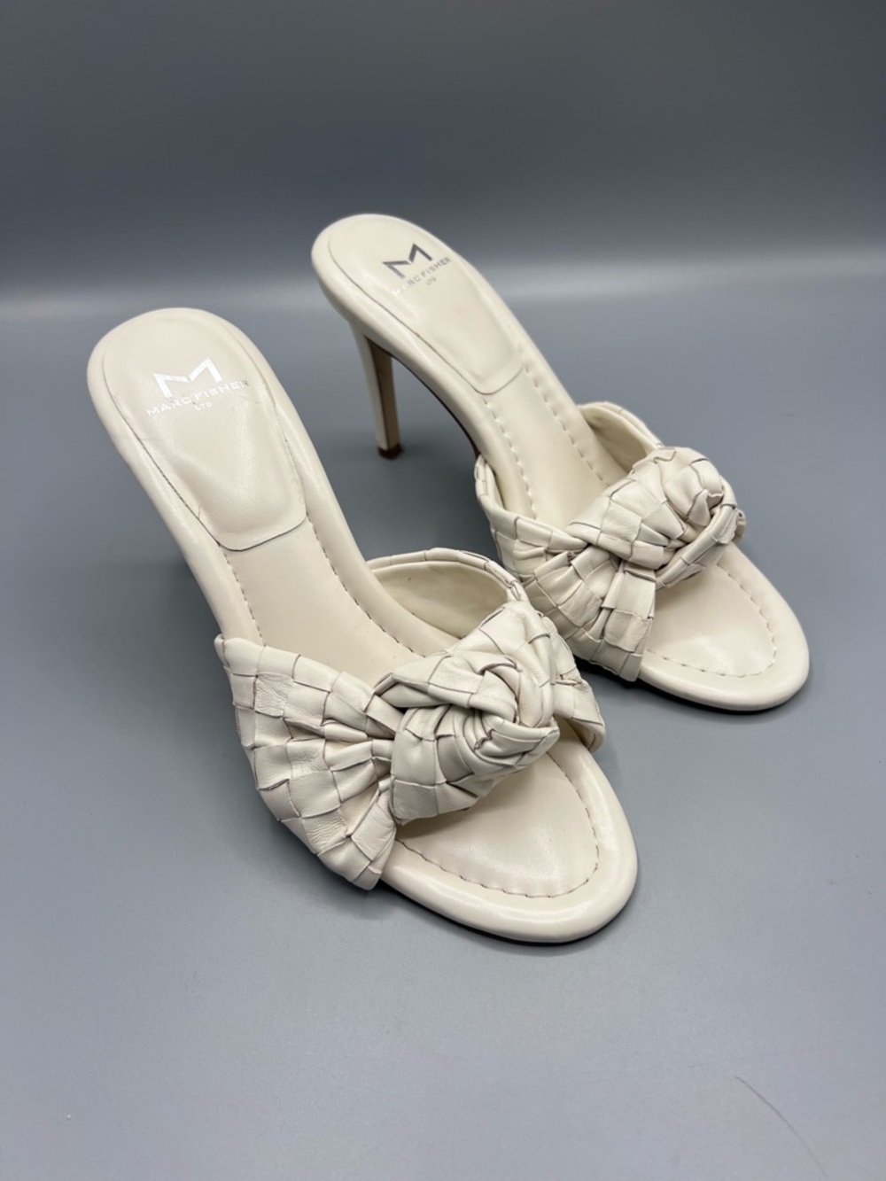Marc Fisher Janna Woven Leather High Heel Slide Sandals Women’s